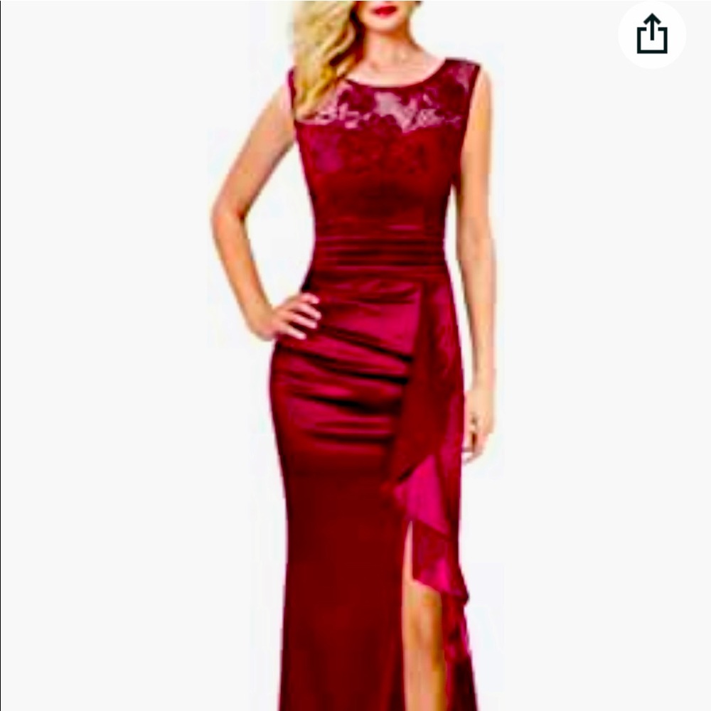 Ruched Ruffles Evening Prom Party Maxi Dress